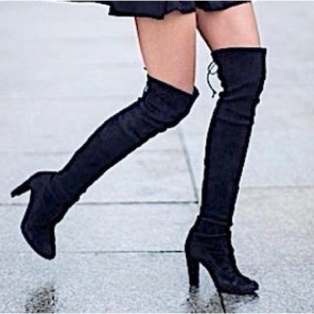 Stuart Weitzman Highland Over the Knee Stretch Suede Size 6.5 Black Block Heel